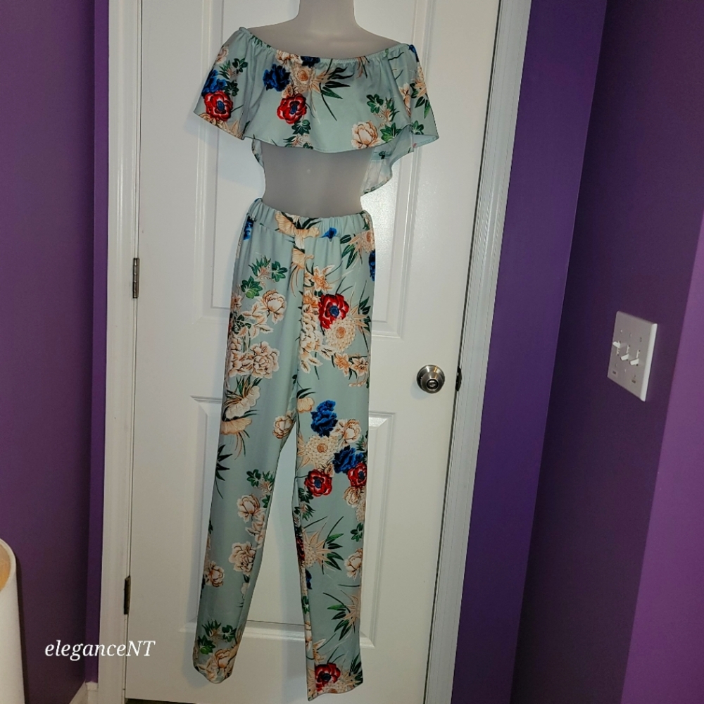 Floral Off-Shoulder 2 Piece Pant Set Sz: XXL NWOT